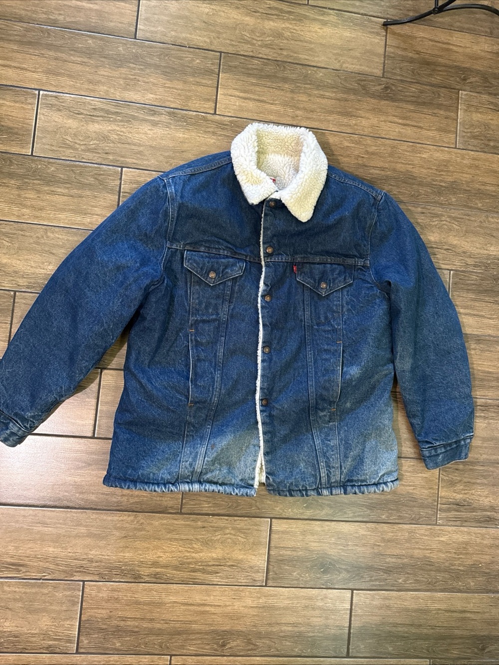 Vintage 80s Levi’s Sherpa Denim Jacket Size 45L Made USA 71605 0216